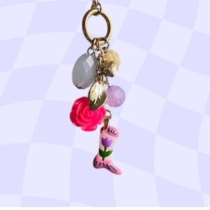 Glass Cowboy Boot & Charms Necklace / Bag Charm Womens Gold Pendant Jewelry New